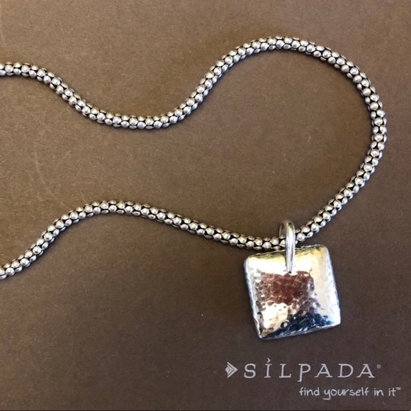 Silpada S1118 Square Pillow Sterling Silver Pendant Popcorn Necklace N1106 - Picture 5 of 15